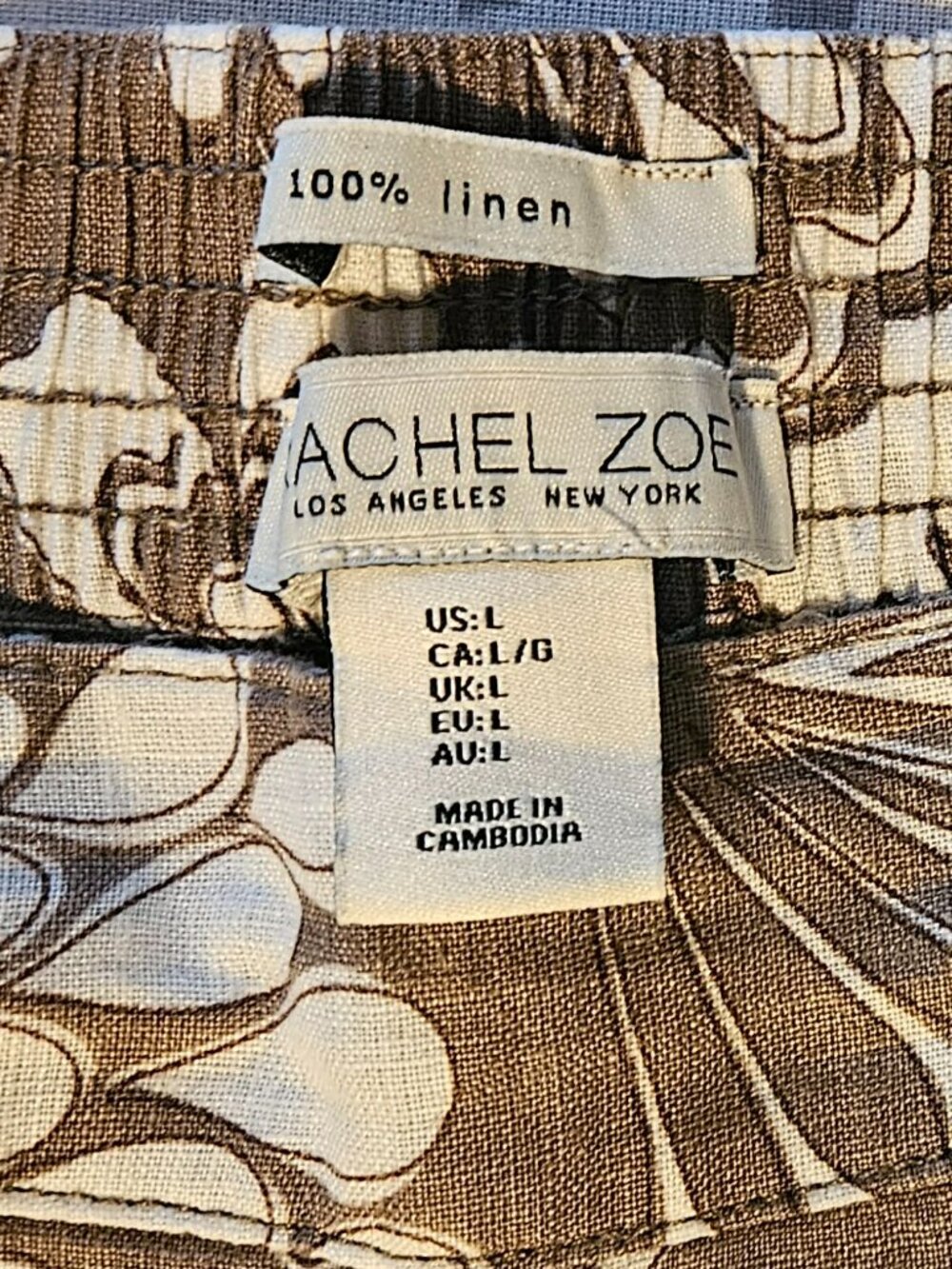 Rachel Zoe 100% Linen Wide Leg Pants Brown Cream Floral Print Size L - Picture 5 of 5